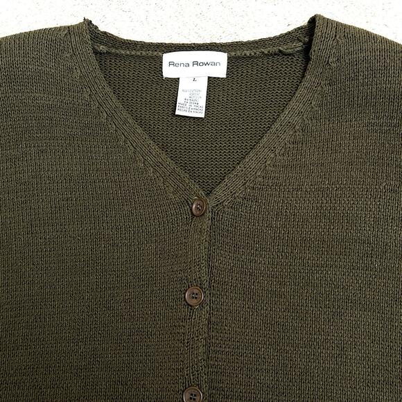 Rena Rowan Cardigan Sweater Large Green Button Front Short Sleeve Knit Vintage - Picture 4 of 6